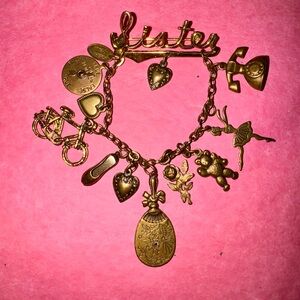 Vintage “Sister” Pin Brooch Gold Tone Telephone Ballet Ballerina Bike Charm